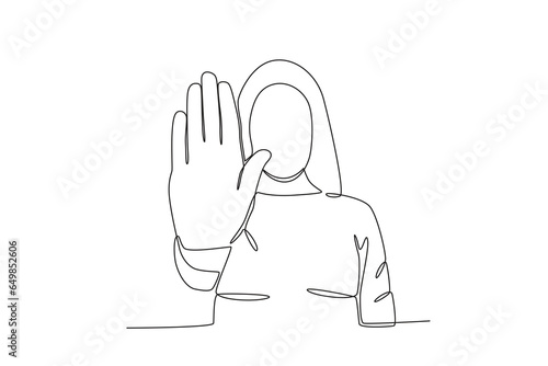 A woman forbids violence. International day for the elimination of violence agains women one-line drawing