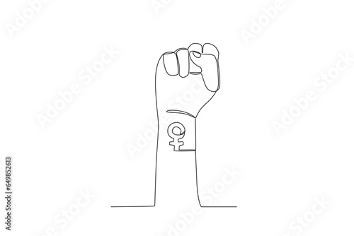 A hand shows the sign of an opponent of female violence. International day for the elimination of violence agains women one-line drawing