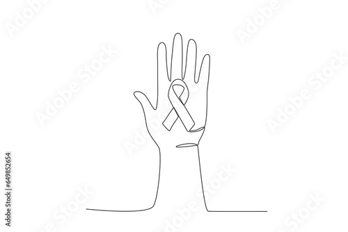 A tape against violence on the palm. International day for the elimination of violence agains women one-line drawing