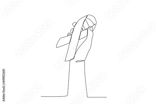 A hand holding the ribbon of an opponent of female violence . International day for the elimination of violence agains women one-line drawing