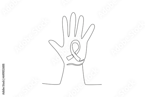 A ribbon and hands form a symbol of the prohibition of violence . International day for the elimination of violence agains women one-line drawing