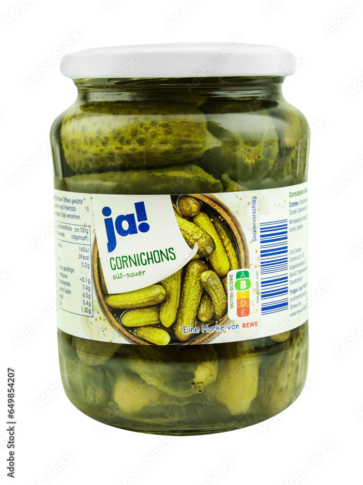 Cornichons im Glas von REWE der Marke ja! Hintergrund transparent PNG