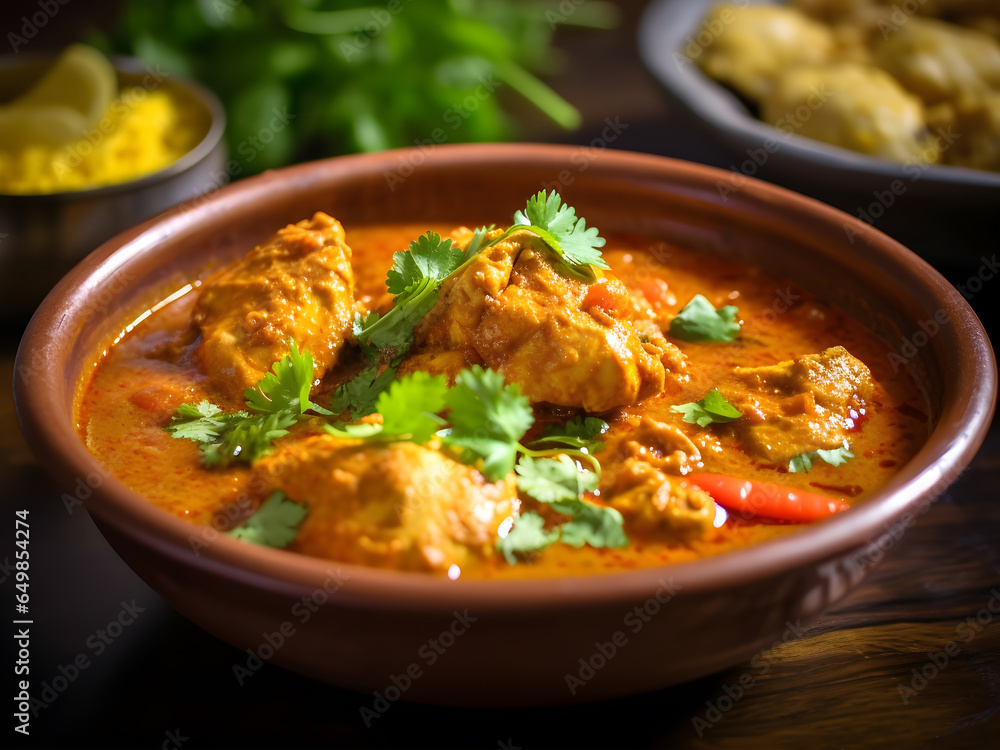 Foto de Indian chicken curry with coconut milk. Indian cuisine with our