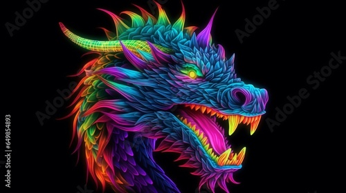 cartoon dragon neon colors black background.Generative AI © sudipdesign