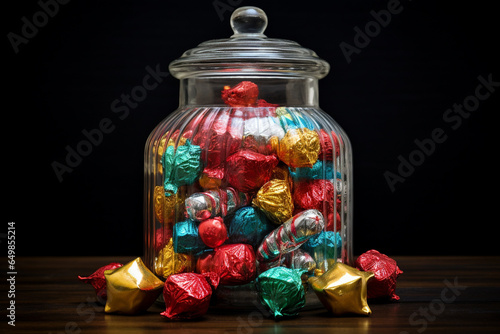 Glass Jar Filled With Shimmering Holiday Candies