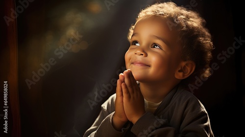 image that captures the profound and sacred moment of a boy's conversation with God. It's ideal for religious publications, spiritual content, and faith-based materials. photo