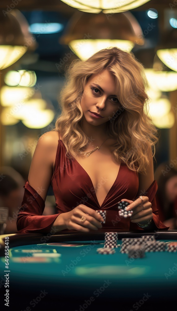 The blackjack and poker tables and beautiful woman. The blackjack and poker tables and beautiful woman.