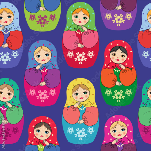 Seamless background with nested dolls. Vector illustration