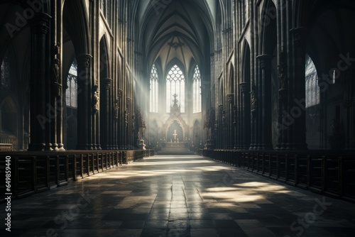 Haunting Cathedral interior old. Europe city. Generate Ai © juliars