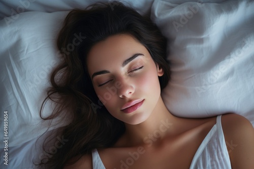 A woman peacefully sleeping in bed created with Generative AI technology
