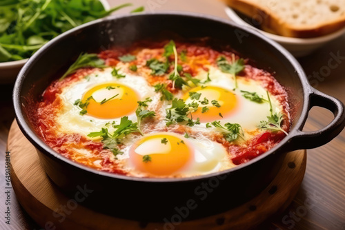 Three Eggs In A Skillet With Parsley On Top