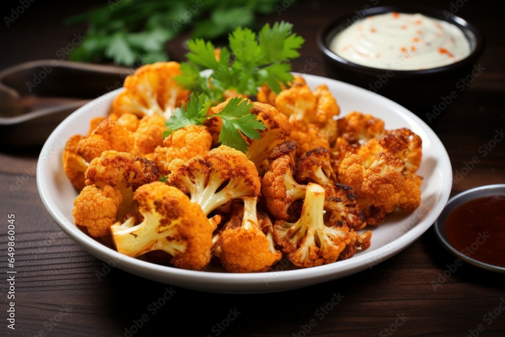 Nutritious Cauliflower snack. Plate diet food. Generate Ai Nutritious Cauliflower snack. Plate diet food. Generate Ai