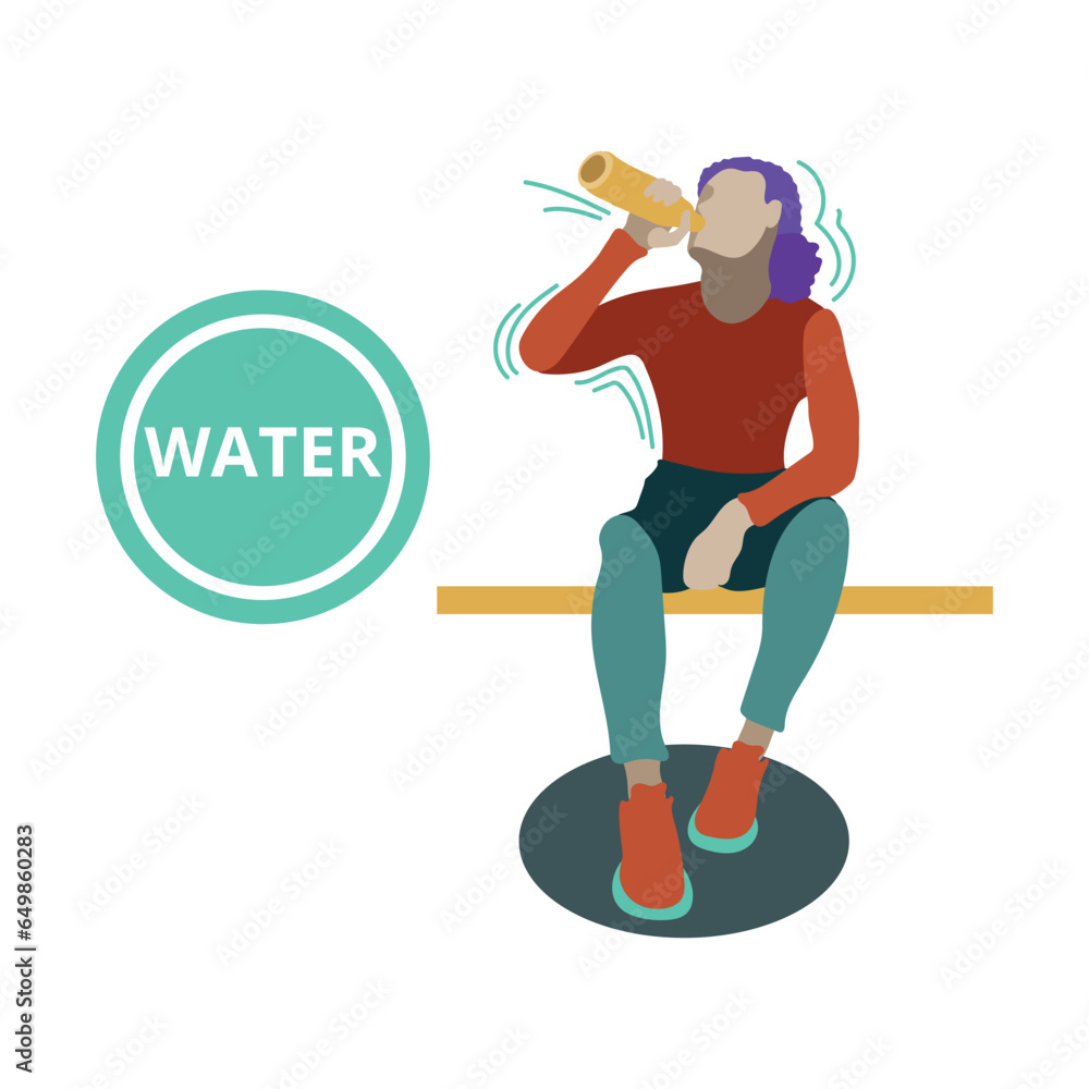 The girl drinks water for training. Recreation vector illustration
