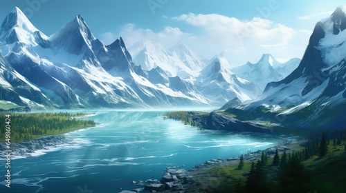 landscape glacial serenity glaciers illustration beautiful natural, mountain lake, serene forest landscape glacial serenity glaciers