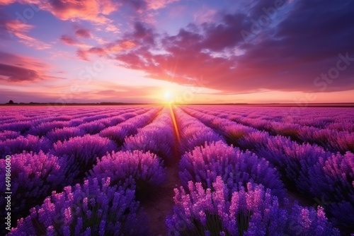 A breathtaking lavender field at sunset created with Generative AI technology