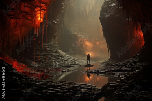 Cave cavern fantasy. Path grotto tunnel. Generate Ai