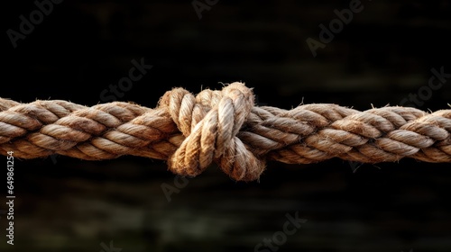 complexity of a knot of ropes, culminating in a big knot against the black in a close-up view. © pvl0707