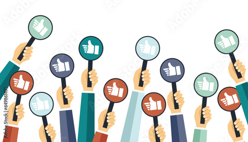 Business compliment concept. Thumbs up hands. Flat vector illustration	
