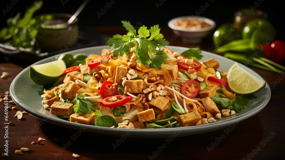 Vegetarian Pad Thai with Clear Ingredients - Tofu, Peanuts, and Fresh Veggies Vegetarian Pad Thai with Clear Ingredients - Tofu, Peanuts, and Fresh Veggies