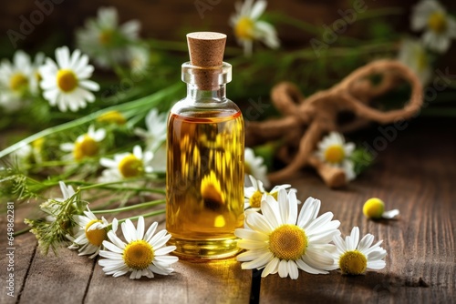 Chamomile essential oil. Healthy beauty plant. Generate Ai