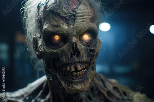 Portrait of a horrible scary zombie man. Horror. Halloween. Generative AI