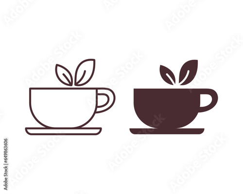 Tea cup icon vector illustration. Cup with leaf on isolated background. Drink sign concept.