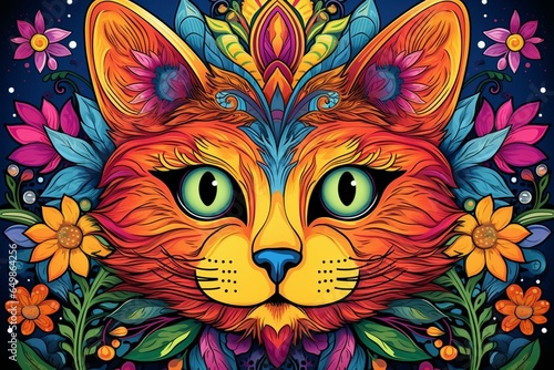 Colorful cat-themed coloring page with uplifting messages for feline enthusiasts. Generative AI