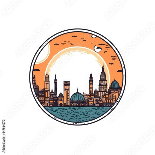 A circle shape frame with center space of Rome city skyline in simple doodle color cartoon style. beautiful Generative AI AIG32