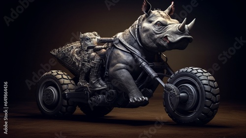 Rhino on a fathog motorcycle drama mean looking Generative Ai