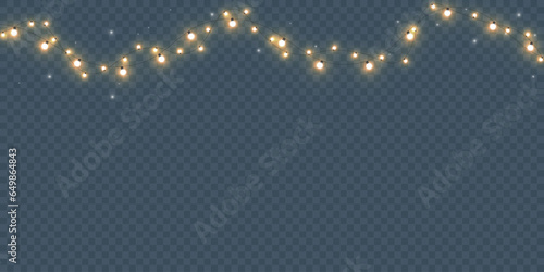 Christmas lights set. Vector New Year decorates garland with glowing light bulbs