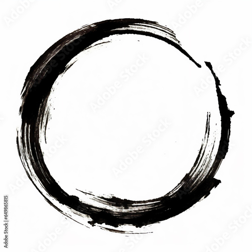 Hand Drawn Enso Zen Circle in Brush Black Ink on White Background - Symbolizing Harmony, Balance & Spirituality in Asian Culture - Circle of Enlightenment, Unity, Wholeness & Emptiness. Generative AI.