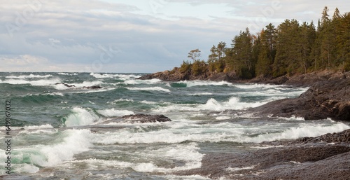 Crashing Waves On The Rocky Shoreline Of Lake Superior Near Wawa; Ontario, Canada