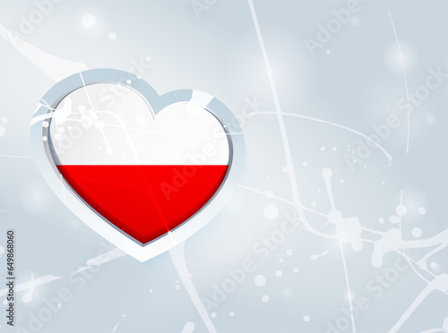 Poland Flag in the form of a 3D heart and abstract paint spots background