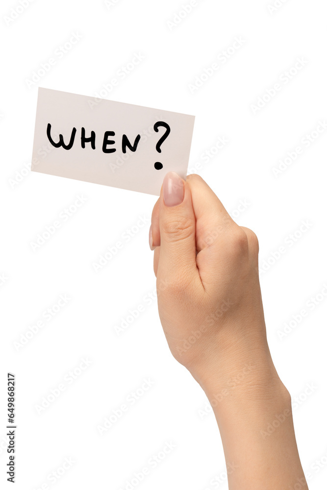When text on a card in a woman hand isolated. When text on a card in a woman hand isolated.