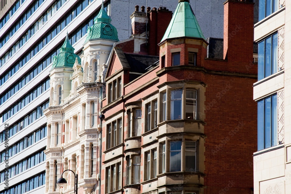 Contrasting Modern And Older Buildings; Belfast, County Antrim, Northern Ireland Contrasting Modern And Older Buildings; Belfast, County Antrim, Northern Ireland