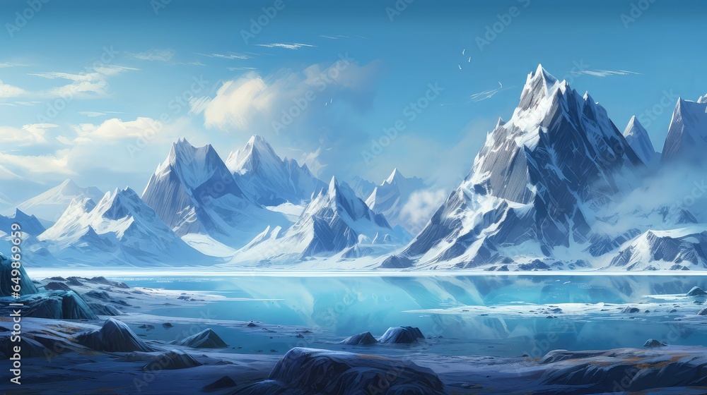 snow icy arctic peaks illustration blue winter, environment freeze, peak north snow icy arctic peaks - obrazy, fototapety, plakaty 