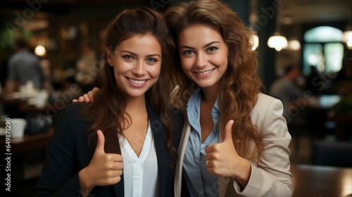 Business Woman showing thumbs up and smiling.