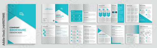 Corporate business solution booklet, 16 page company profile brochure editable template layout design.