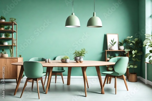 modern dining room with table and chair generated by AI technology