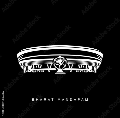 Bharat Mandapam with Nataraj Shiva statue vector icon. Pillared hall for public rituals in Indian architecture.