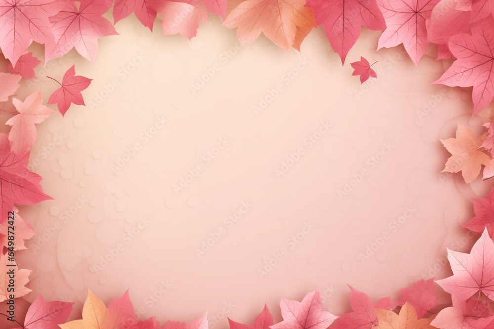 Fall-themed background with pink color and falling leaves, providing space for text. Generative AI