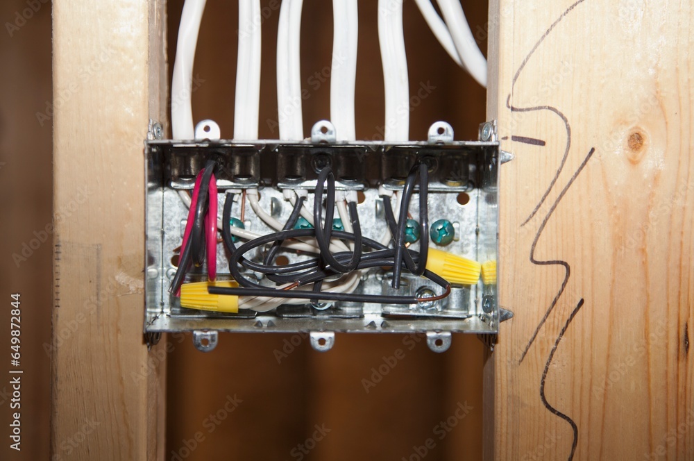 Inside An Electrical Switch Box; Edmonton, Alberta, Canada Stock Photo