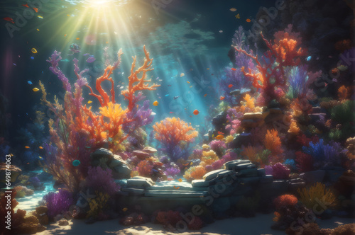 Exquisite Underwater Coral Reef: A Ray-Traced Digital Masterpiece Revealing the Resilience of Marine Life in Vibrant Colors © Eranga