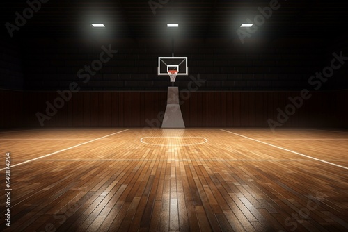 Basketball court on wooden floor. Generative AI