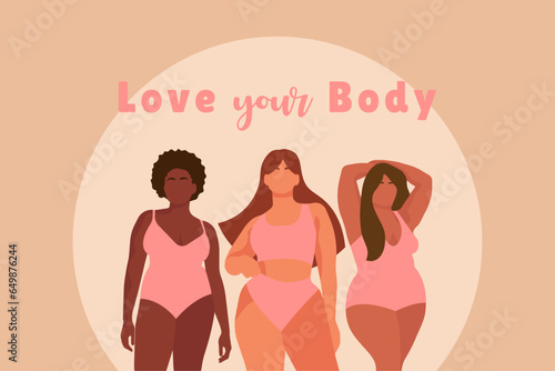 Beauty girls wearing underclothes. Body positive, beyond stereotypes