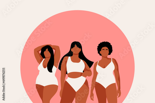 Beauty girls wearing underclothes. Body positive, beyond stereotypes
