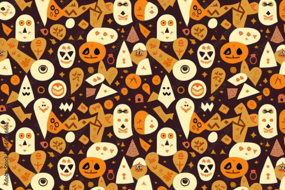 Seamless pattern with stylized ghosts and pumpkins. Halloween themed Seamless pattern with stylized ghosts and pumpkins. Halloween themed