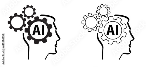 Artificial intelligence AI pictogram. Technology related to artificial intelligence, computers and systems that are intelligent, graphic of robot. Vector ai generated logo or symbol. Tech icon