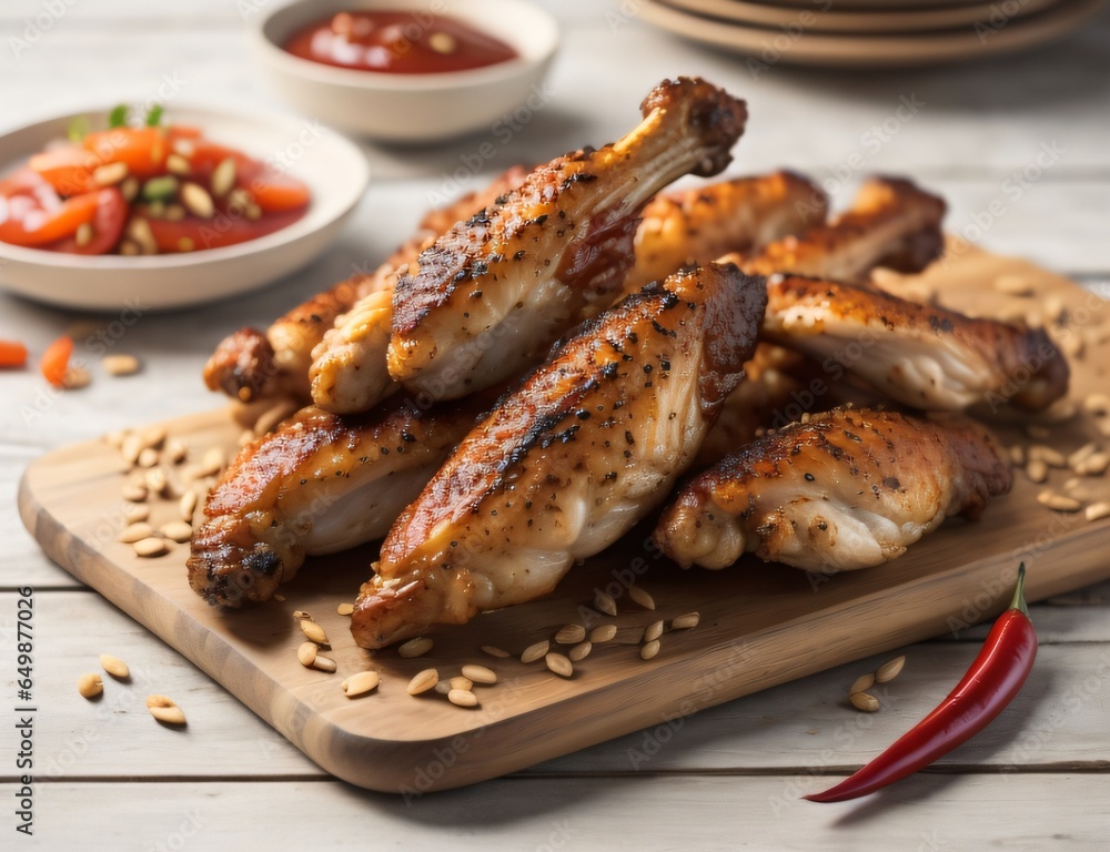 a plate of chicken wings with ketchup and parsley Generative AI a plate of chicken wings with ketchup and parsley Generative AI