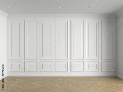 3d render of white interior with panels on wall and wood on floor illustration